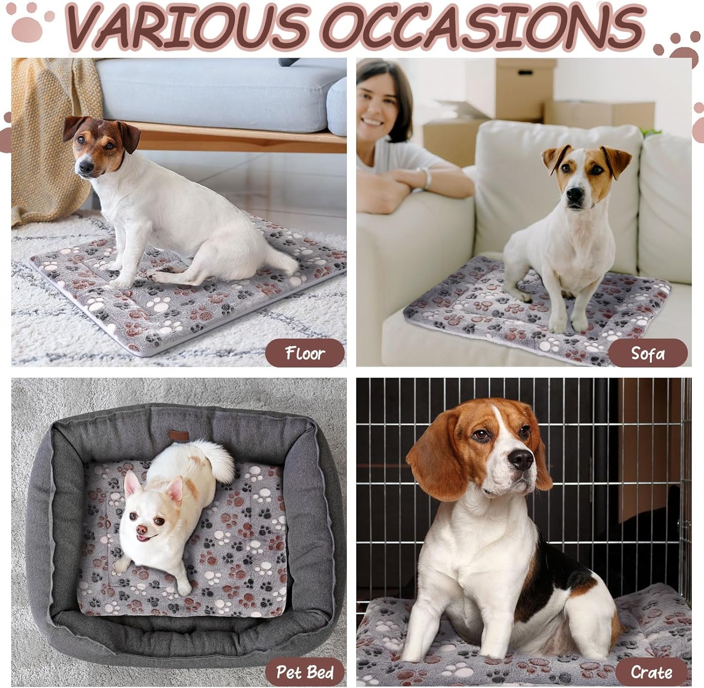 VitalCozy 2 Pack Self Warming Cat Mat Self Heating Pad Bed Reversible Machine Washable Reflects Body Heat Warm Thermal Pet Pad Crate Blanket for Feral and Indoor Cat(Black,22'' X 18'',Dog Paw)