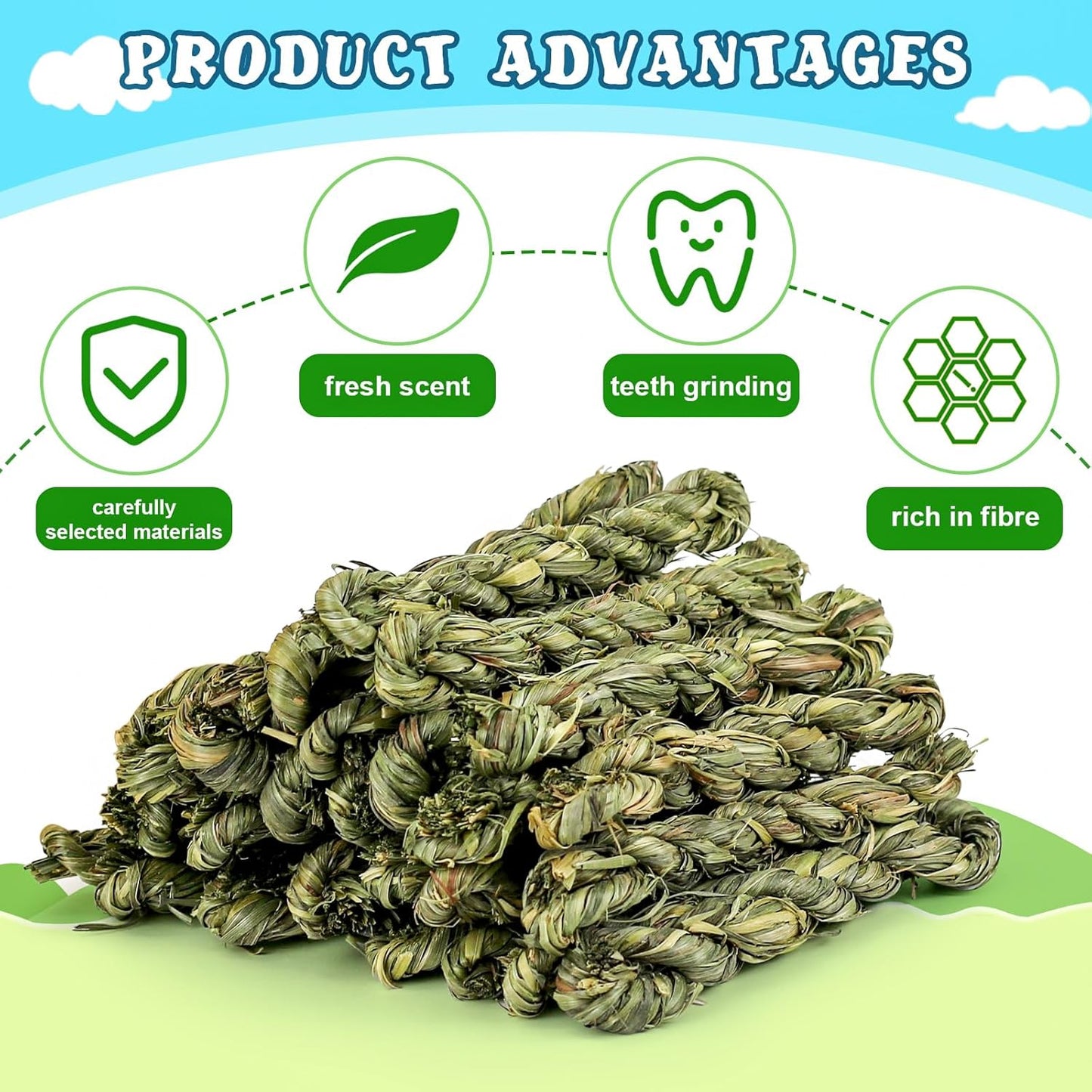 25pcs Rabbit Timothy Hay Toy for Bunny Small Animal Treats Natural Grass Stick Chew Toys Snacks Molar Teeth Grinding for Guinea Pigs Chinchillas Hamsters