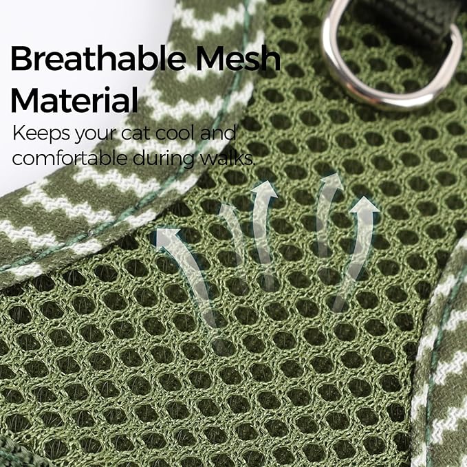 Cat Harness and Leash Escape Proof Large Kitten Harness Ragdoll Cat Vest for Walking Travel, Dark Green, L