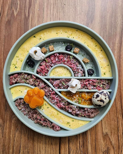 OHMO Slow Feeder Dog Bowls (Sunrise, Celestial) Enrichment Toy Soft Silicone Food Safe Feeding Bowl Non Slip Suction Cup for All Breed Pet, Cat Slow Down Eating Dishes, Boredom and Anxiety Reducer