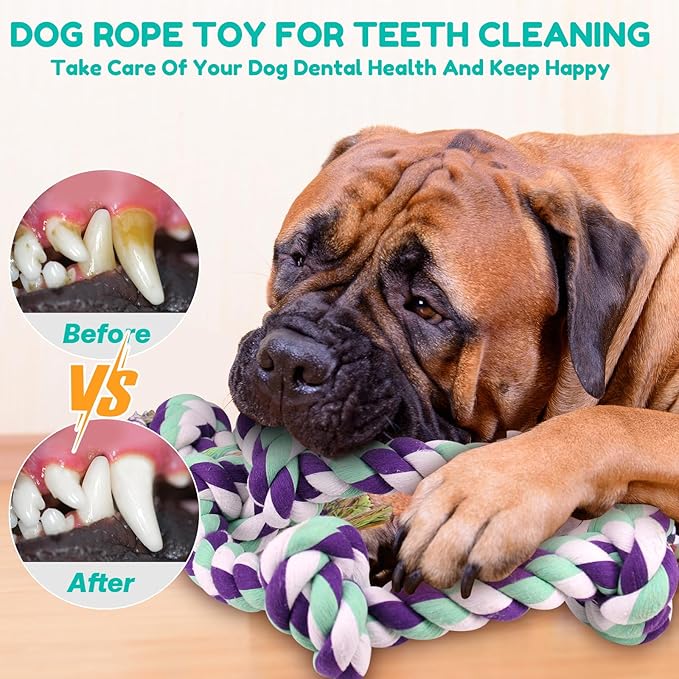Dog Rope Toy 42In 6 Knots Indestructible Natural Cotton - Tough Chew Toys for Medium/Large Breeds Aggressive Chewers, Daily Companionship, Heavy Duty Tug of War Dog Pull Rope Teeth Cleaning