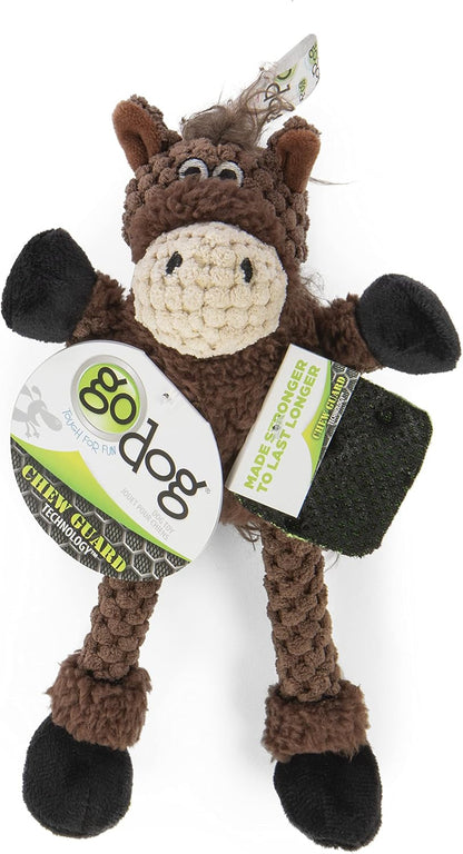goDog Checkers Just for Me Skinny Horse Squeaky Plush Dog Toy, Chew Guard Technology - Brown, Mini