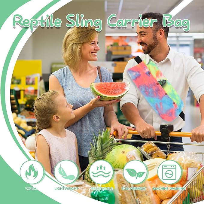 Bearded Dragon Leash and Harness Set, Adjustable Bearded Dragon Carrier Sling Leash and Carrier, Lizard Reptile Small Pet Training Leashes and Beardie Snuggle Sling Bag for Outdoor Travel (Rainbow)