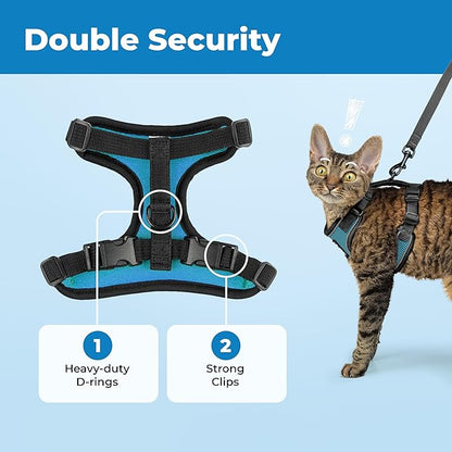 Voyager Escape Proof Cat Harness and Leash Set with Reflective Stitching, Neoprene Handle 5ft - Supports Small, Medium and Large Cats, Kittens for Walking by Best Pet Supplies - BT-Turquoise, XXS