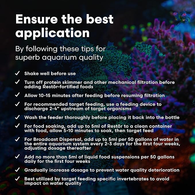 Brightwell Aquatics - Restor Liquid Coral Tissue Supplement - Fish Tank Reef Nutrition for Live Coral Growth Acceleration, Colour Vibrancy, & Restoration Additive - Saltwater Reef Supplies, 67.6 fl oz