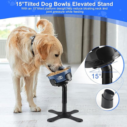Dog Bowls Elevated Adjustable Stand, Raised Bowl with 3 Heights & Tilted Feeding Stand, Compatible with Various Bowls, for Medium & Large Breeds (1 Pack) Black
