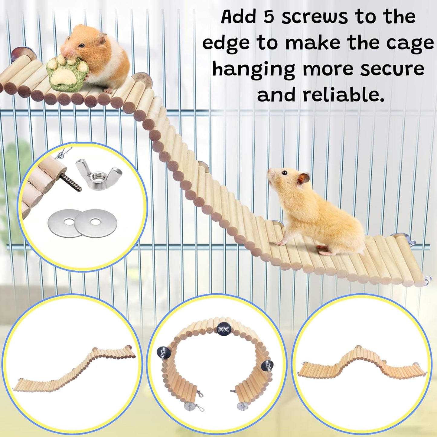 Hamster Suspension Bridge Toy，Small Animal Climbing Toys,Chinchilla Cage Natural Wood Flexible Platform Toy,Suitable for Hamsters, Chinchillas, Guinea Pigs, Birds, Small Animals