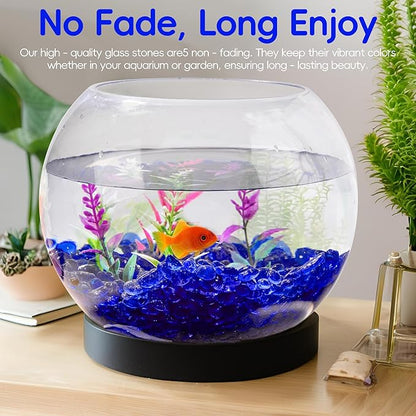 Colorful Glass Stones, 1 LB Fish Tank Gravel, Small Irregular Rainbow Aquarium Gravel for Aquarium Decorations and Turtle Tank , Sea Glass Beads Crystals for Fish Bowl, Vase Filler,Cobalt Blue