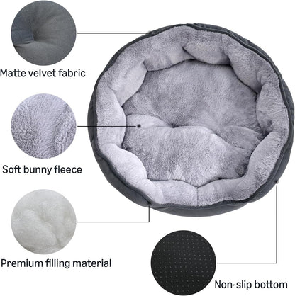 Amazon Basics Round Dog Bed for Small Dogs, Cat Beds for Indoor Cats, Washable Puppy Bed with Soft Plush Cushion, Anti-Slip Bottom, 20x19x6 Inches, Gray