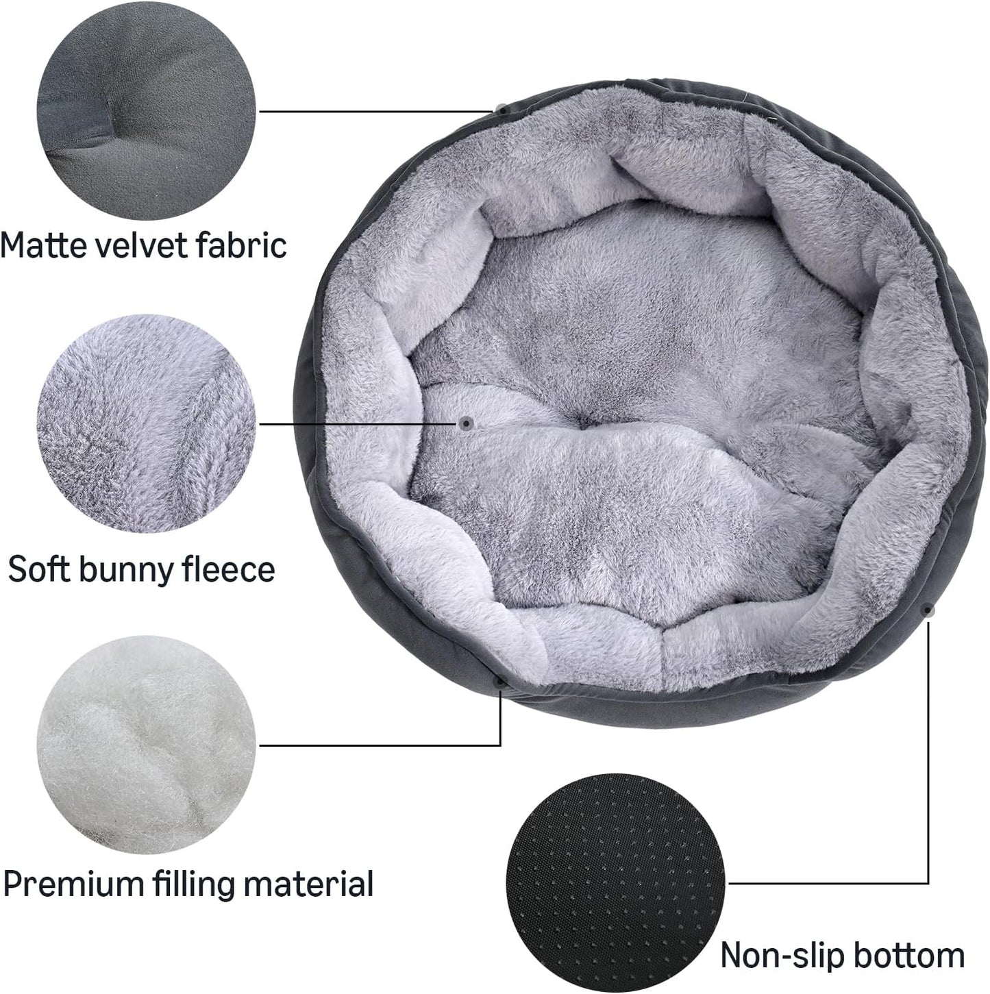 Amazon Basics Round Dog Bed for Medium Dogs, Cat Beds for Indoor Cats, Washable Pet Bed with Soft Plush Cushion, Anti-Slip Bottom, 25x21x8 Inches, Gray