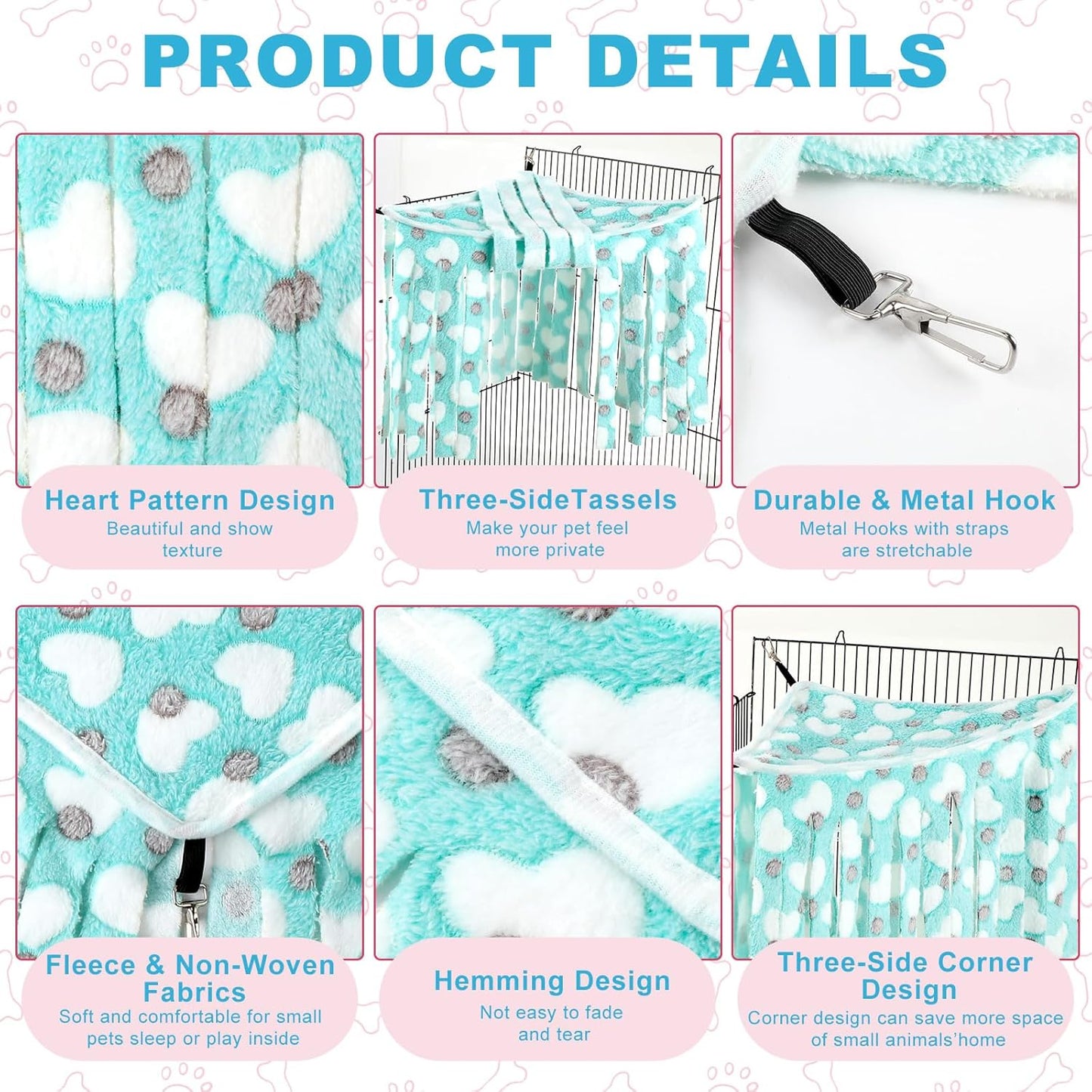 Huwena 4 Pcs Guinea Pig Hideout Heart Fleece Hideaway Toys Cage Accessories Small Animals Corner Triangular Hammock Hamster Ferret Playing Sleeping Bed for Hedgehog Bunny Chinchillas