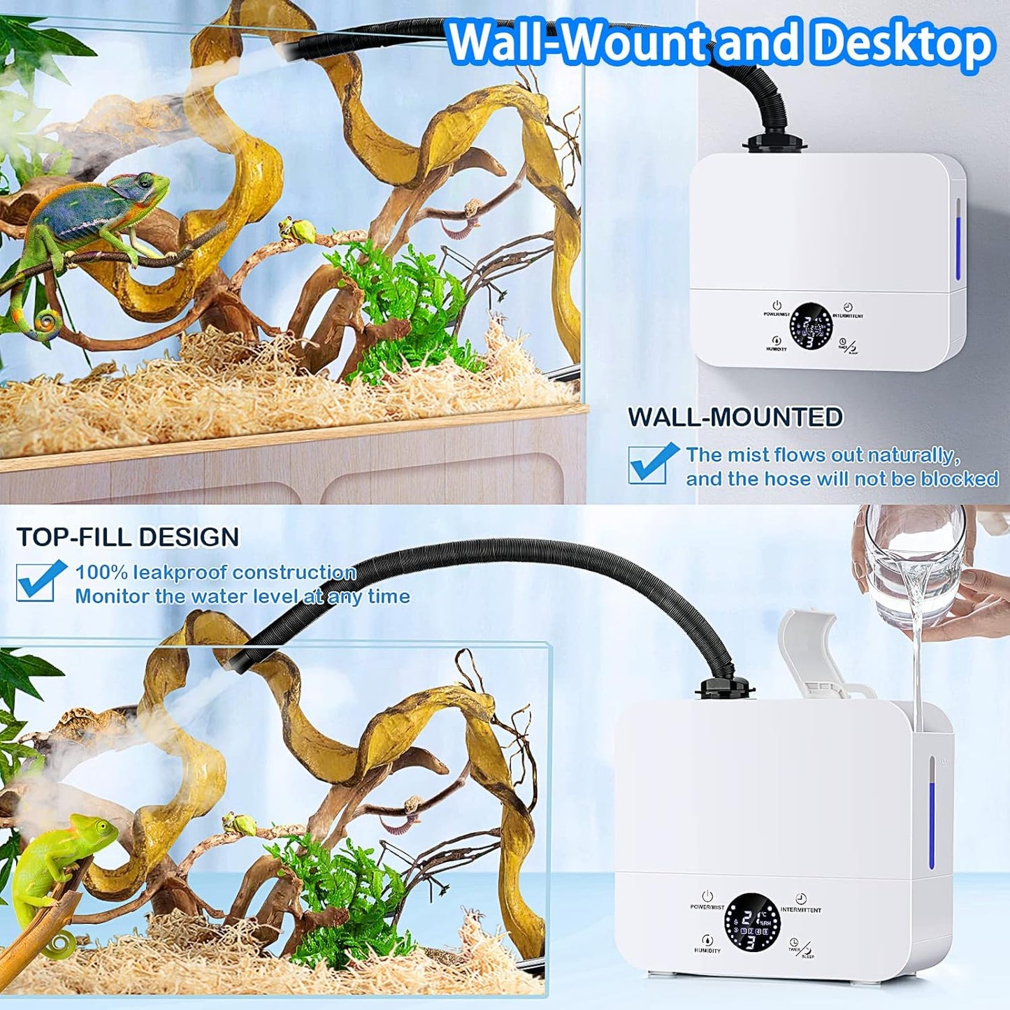 Reptile Humidifiers, Reptile Fogger for Terrariums, Smart Touch Screen Adjustable Fogger with Timer, Intelligent Constant Humidity Reptile Fogger for Reptiles/Amphibians