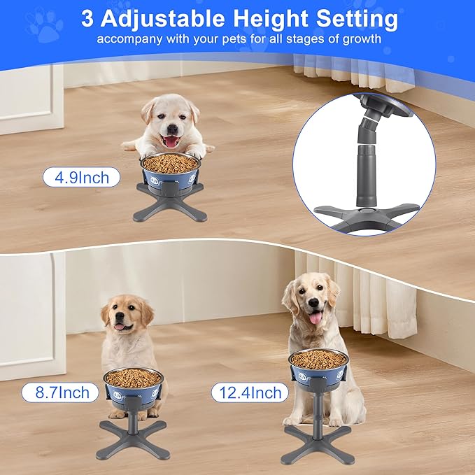 Dog Bowls Elevated Adjustable Stand, Raised Bowl with 3 Heights & Tilted Feeding Stand, Compatible with Various Bowls, for Medium & Large Breeds (1 Pack) Grey