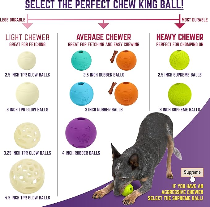 Chew King Dog Fetch Balls for All Breed Sizes