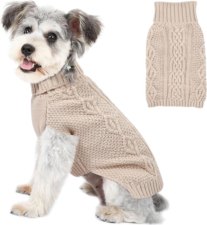 Dog Sweaters for Small Dogs Fall Winter Dog Clothes Warm Puppy Sweater Turtleneck Knitted Chihuahua Sweater Stretchy Doggy Pullover Outfit (Beige, Small)