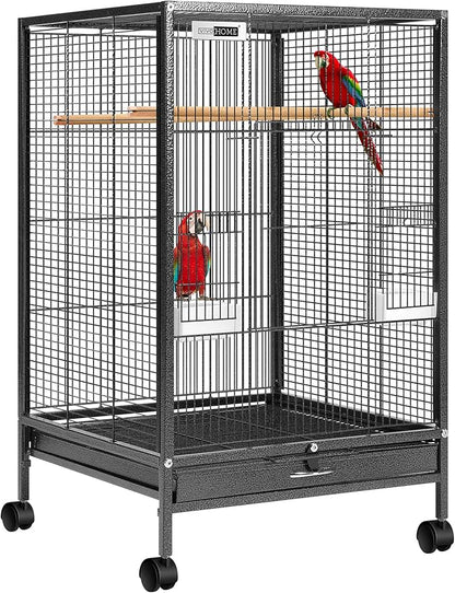 VIVOHOME 30 Inch Height Wrought Iron Bird Cage with Rolling Stand for Conures Lovebirds Cockatiels Finches, Black