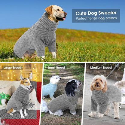 Queenmore XL Dog Sweater,Large Sized Dog Sweater for Male/Female,Soft Warm Turtleneck Pullover Knitwear for Boy/Girl Doggies,Winter Dog Coat for Golden Retriever/Border Collie - Grey,XL