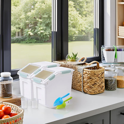 Saim Flour & Food Storage Container 25LB, Rice Dispenser & Dog Food Container with Lid, BPA Free Plastic with Measuring Cup for Rice, Flour, Dry Food Organization Cat Food Bin Bulk on wheels (Green)