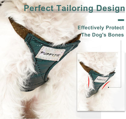 Puppytie No Pull Small Dog Harness with Multifunction Dog Leash,Lightweight Soft Adjustable No Choke Escape Proof Pet Harness Vest Pet Harness Vest,Glossy Dark Green,S
