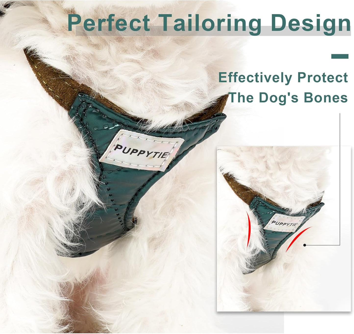 Puppytie No Pull xs Dog Harness with Multifunction Dog Leash,Soft Adjustable No Choke Escape Proof Pet Harness Vest,Glossy Dark Green,XS