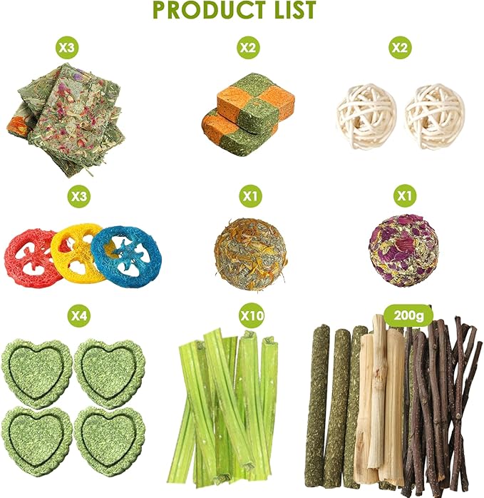 50-60pcs Bunny Toys,Rabbit Chew Toy for Bunny Teeth, Bunny Toys for Rabbits Indoor, Timothy Grass Treats Sweet Bamboo for Small Pets, Hamster, Chinchilla, Guinea Pig