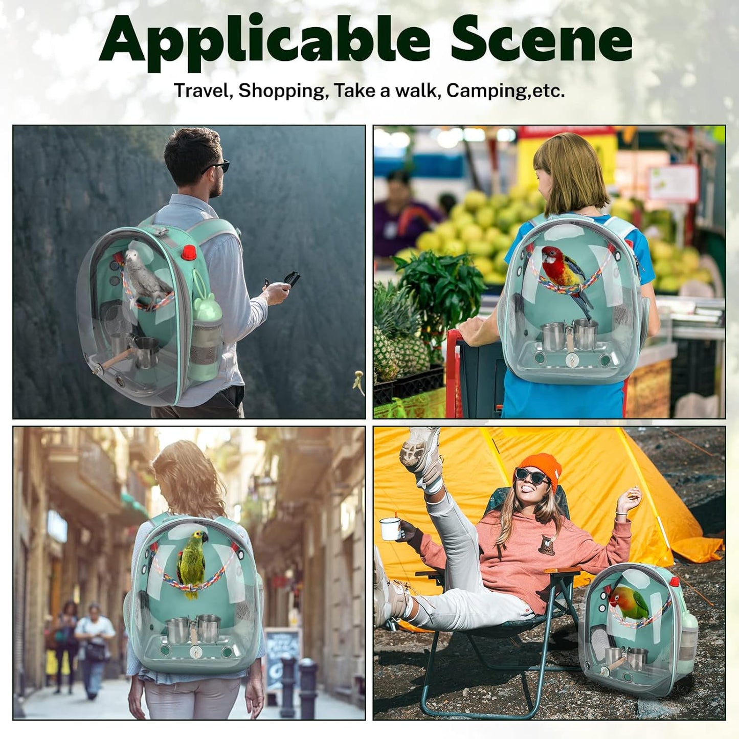 Rypet Bird Carrier Backpack Parrot Portable Breathable Bag Pet Bird Lightweight Travel Cage with Standing Perch and Stainless Steel Tray