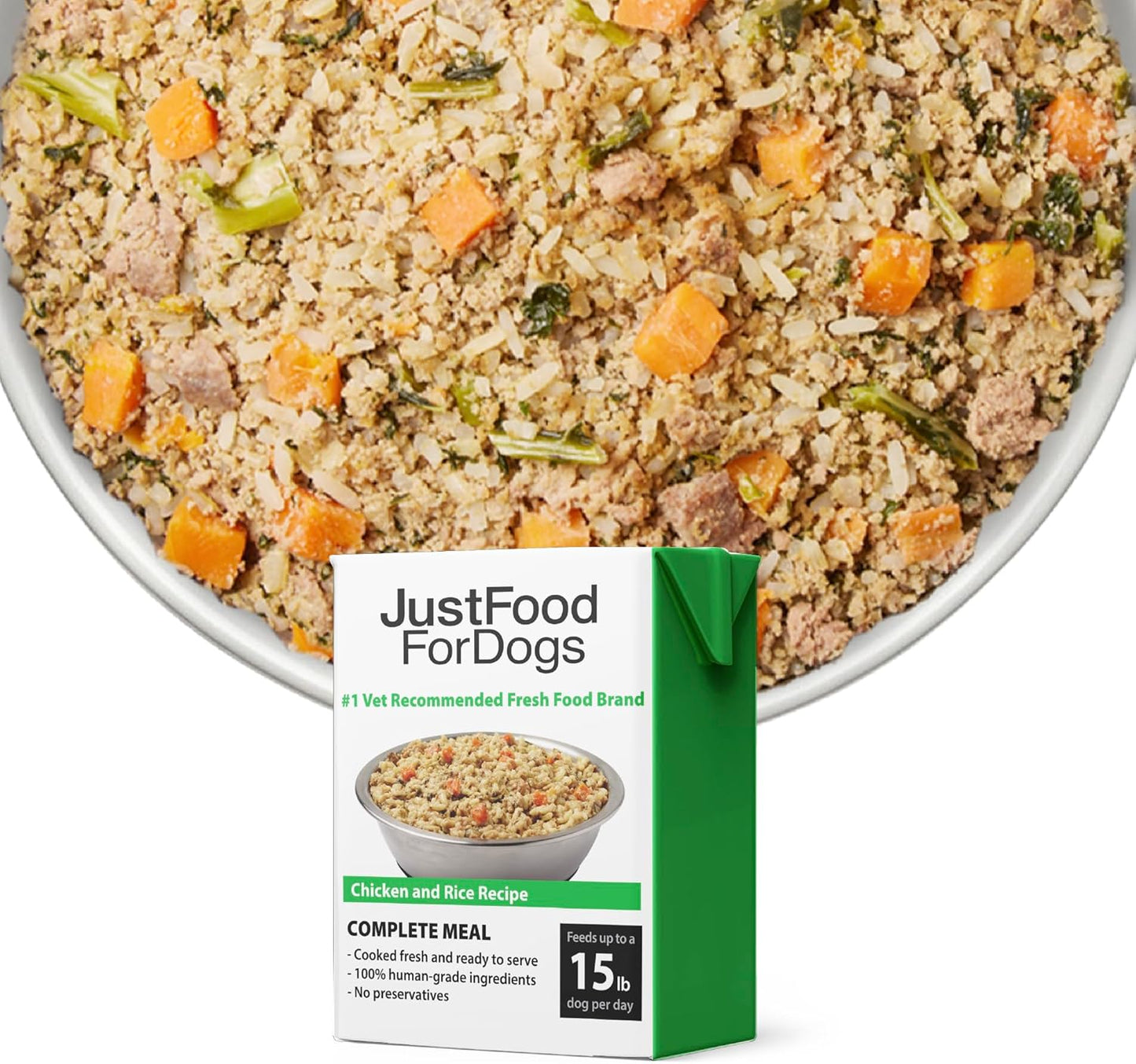 JustFoodForDogs Pantry Fresh Wet Dog Food, Complete Meal or Topper, Chicken & White Rice Human Grade Recipe - 12.5 oz (Pack of 6)