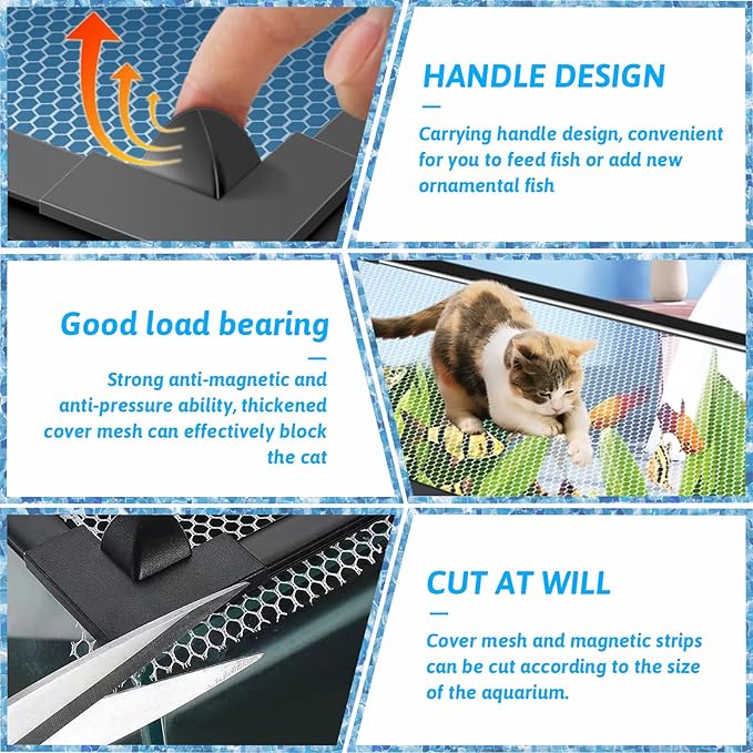 13.8 Feet DIY Magnetic Fish Aquarium Anti-Jumping net Cover, Mesh Screen Netting for Fish Aquarium Screen Top Cover, Reptiles from Jumping Out