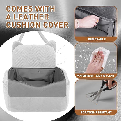 Dog Car Seat for Small Medium Dog up to 30 lbs with Waterproof PU Cover Pet Car Booster Seat with Memory Foam for Travel, Black, 2 Safety Belt