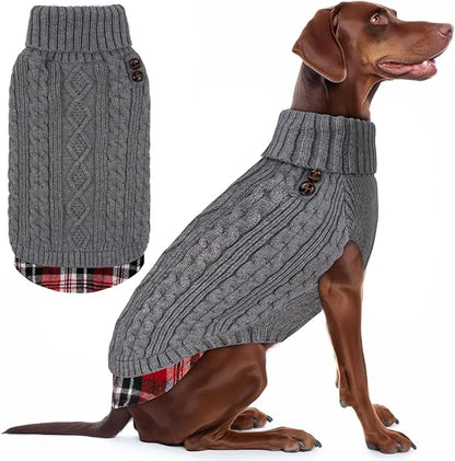 KYEESE Dog Sweater Soft Pullover Dog Sweaters for Medium Dogs Boy Warm Turtleneck Medium Dogs Sweater with Gingham Patchwork Comfy Pet Coat for Fall Winter Cold Weather