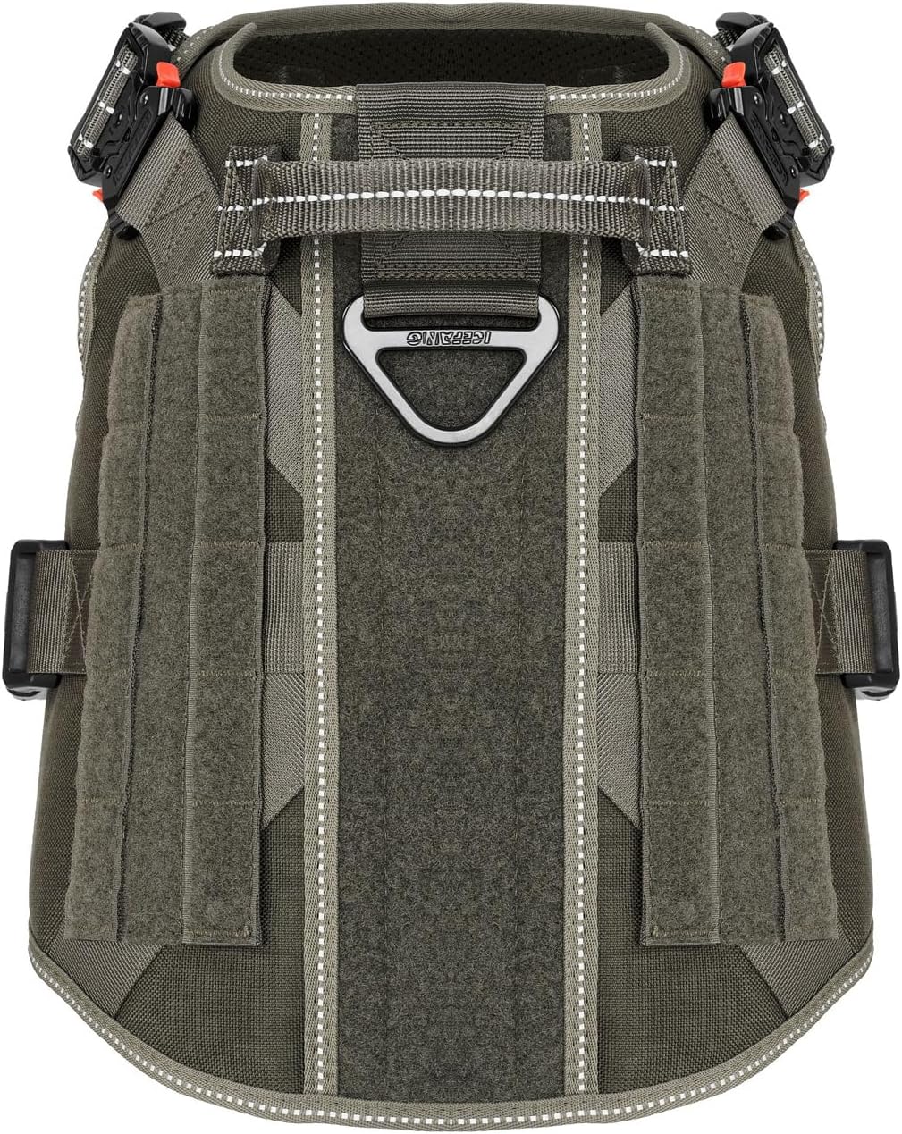 ICEFANG Tactical Dog Harness, X-Large Size,2X Metal Buckle,Working Dog MOLLE Vest with Handle,No Pulling Front Leash Clip,Hook and Loop Panel (Green,XL (Pack of 1))