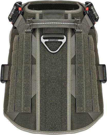 ICEFANG Tactical Dog Harness, X-Large Size,2X Metal Buckle,Working Dog MOLLE Vest with Handle,No Pulling Front Leash Clip,Hook and Loop Panel (Green,XL (Pack of 1))