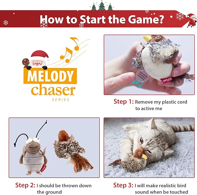 PETGEEK Gigwi Simulated Chirping Bird Cat Toy, Fake Toys for Indoor Cats, Cat Feather Toy with Hanging Loop for Bored Indoor Adult Cats Kittens Interactive Play (Bird-Cricket, Chirping)