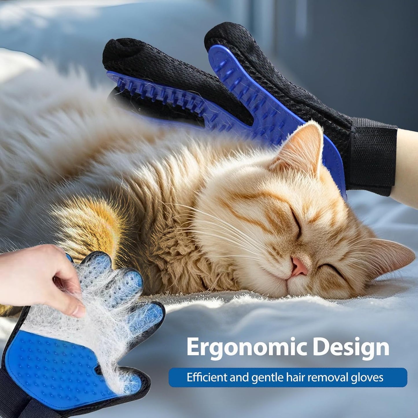 4Piece Dog Grooming Brush Set with Grooming Gloves, Deshedding Comb & Massage Bath Brush - Multifunctional Pet Hair Removal Tools for Shedding, Bathing, Brushing (Blue)