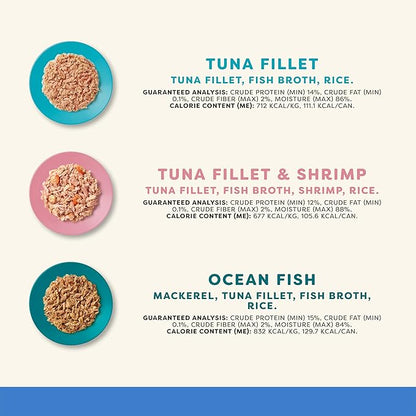 Applaws Natural Wet Cat Food in Broth, Limited and Natural Ingredients, High Protein with No Artificial Additives, Fish Selection Variety Pack in Broth (12 x 5.5oz Cans)