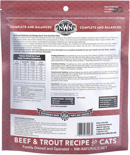 Northwest Naturals Freeze-Dried Beef & Trout Cat & Kitten Food – Bite-Sized Nibbles – Healthy, Limited, Human-Grade Ingredients, All-Natural, High-Protein Diet – Complete & Balanced, 11 oz (Pack of 3)