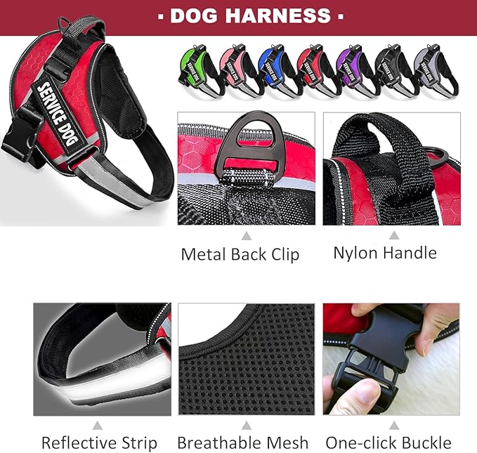 Service Dog Vest, 9 Dog Patches No Pull Dog Harness and Leash Set with Handle,Easy On and Off Pet Vest Harness with Night Safe Reflective Straps for Small Medium Large Breed Dogs