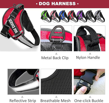 Service Dog Vest, 9 Dog Patches No Pull Dog Harness and Leash Set with Handle,Easy On and Off Pet Vest Harness with Night Safe Reflective Straps for Small Medium Large Breed Dogs