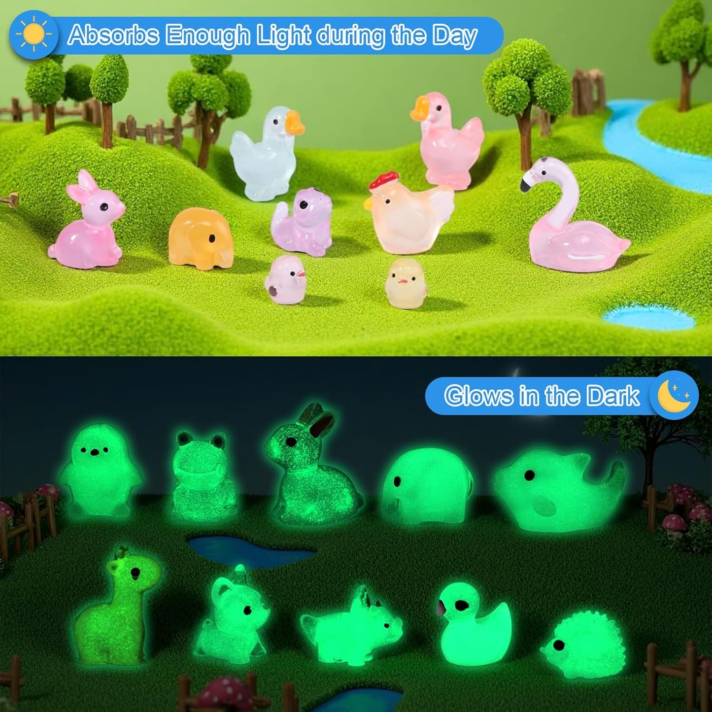 160 Pcs Mini Resin Animals Luminous Tiny Resin Animal Figures to Hide 35 Types Variety Mini Animals Ducks for Fairy Garden Accessories Micro Landscape Aquarium Decor Garden Dollhouse Accessories