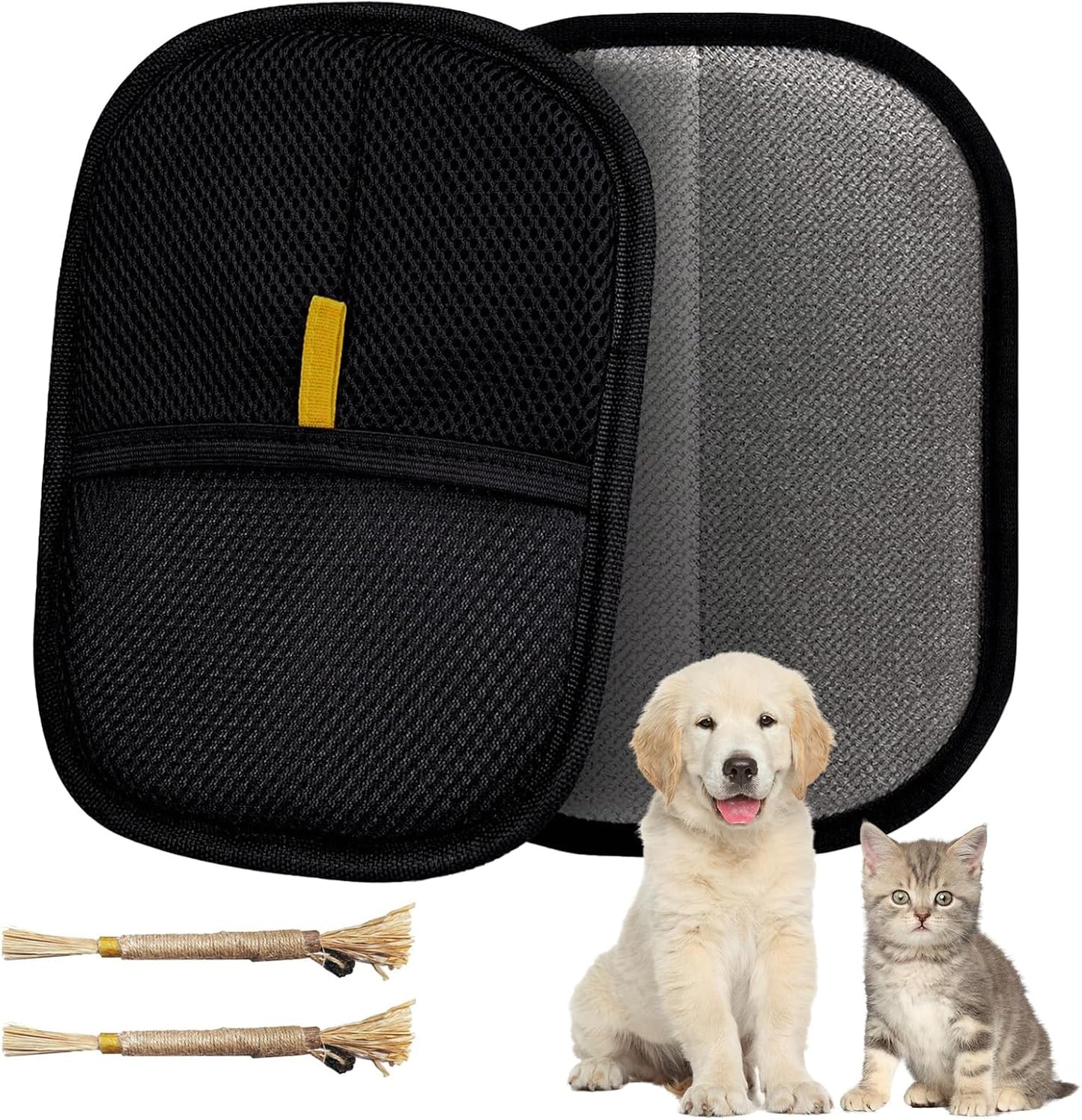 Pet Hair Removal Glove for Furniture, Carpet, Clothes and Car Seats, Electrostatic Cat & Dog Hair Removal Tool, Reusable Pet Hair Remover Glove with Silvervine Sticks (Black, 1 Glove & 2 Sticks)