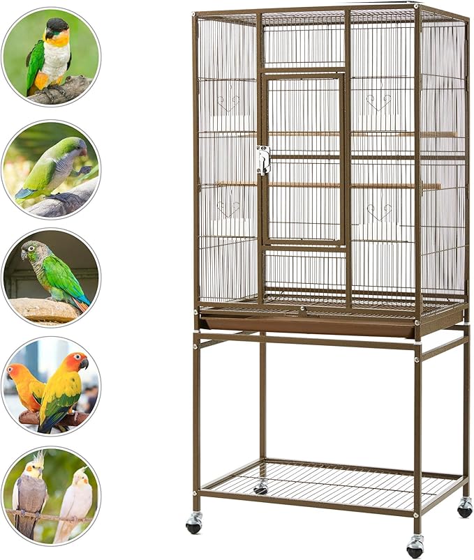 Yaheetech Wrought Iron Standing Large Parrot Parakeet Flight Bird Cage with Stand for Small Parrot Cockatiel Sun Parakeet Green Cheek Conure Lovebird Budgie Finch Canary, Palmer Green