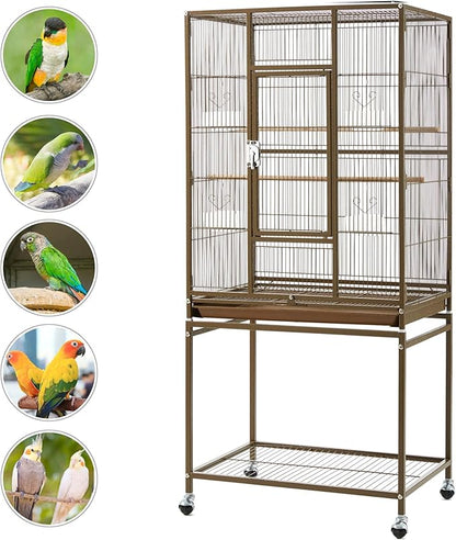 Yaheetech Wrought Iron Standing Large Parrot Parakeet Flight Bird Cage with Stand for Small Parrot Cockatiel Sun Parakeet Green Cheek Conure Lovebird Budgie Finch Canary, Palmer Green