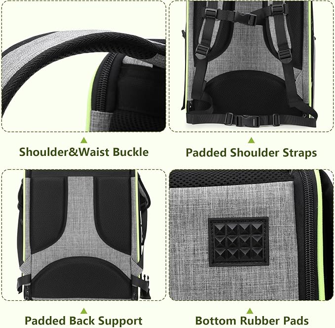 Pecute Bird Carrier Backpack, Parrots Bird Backpack with Visible Window, Adjustable Height Standing Perch, Feeding Cans, Waterproof Pads, Lightweight Foldable Birds Travel Cage for Hiking Camping