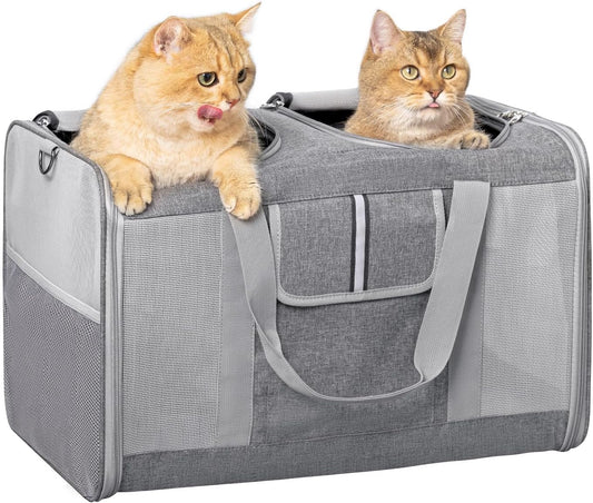 Large Cat Carrier for 2 Cats, 21.7X 13.8X 13.8in Pet Carrier for Cat and Dog Up to 38lbs, All-Sided Mesh Cat Carriers with Great Ventilation, Portable Soft Sided Pet Carriers for Traveling