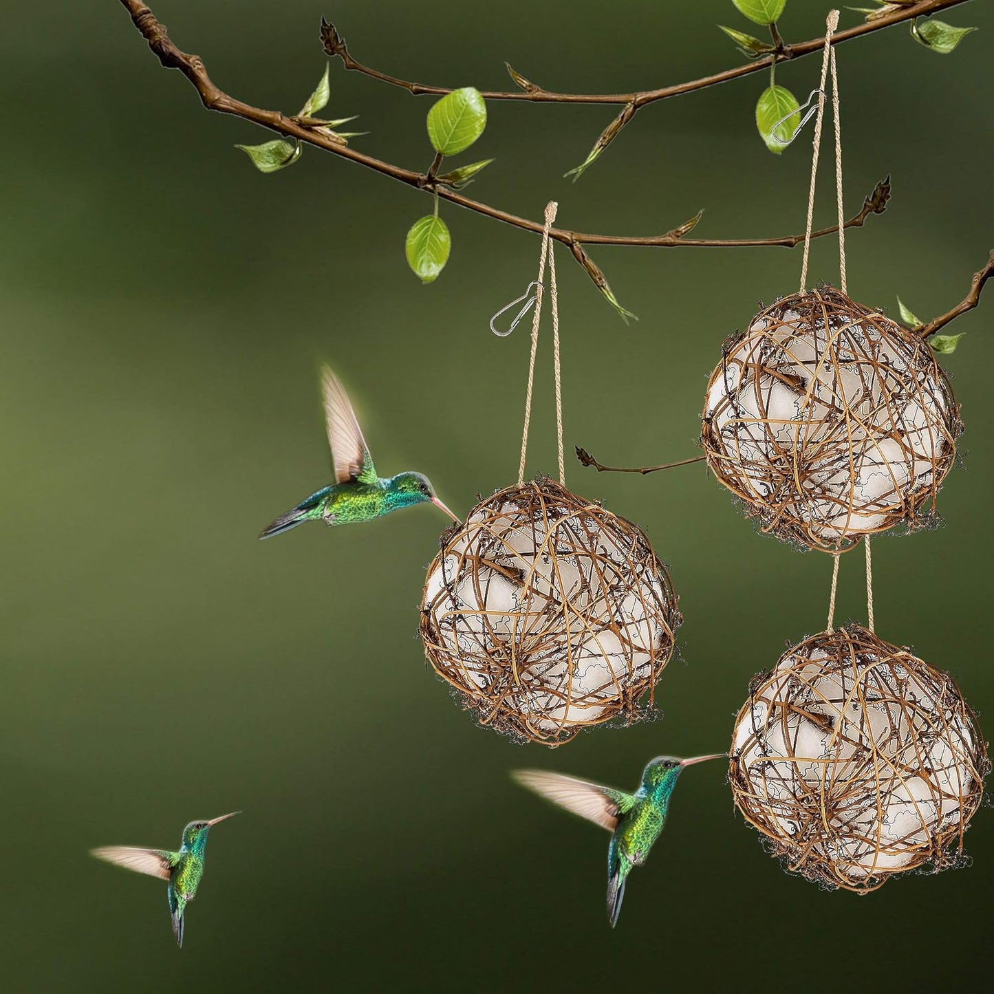 winemana Set of 3 Globe Hummingbird Nesters, Full of Bird Nesting Materials, Design for Bird Lovers, Idea Bird Gifts in Outdoor Indoor Patio Garden