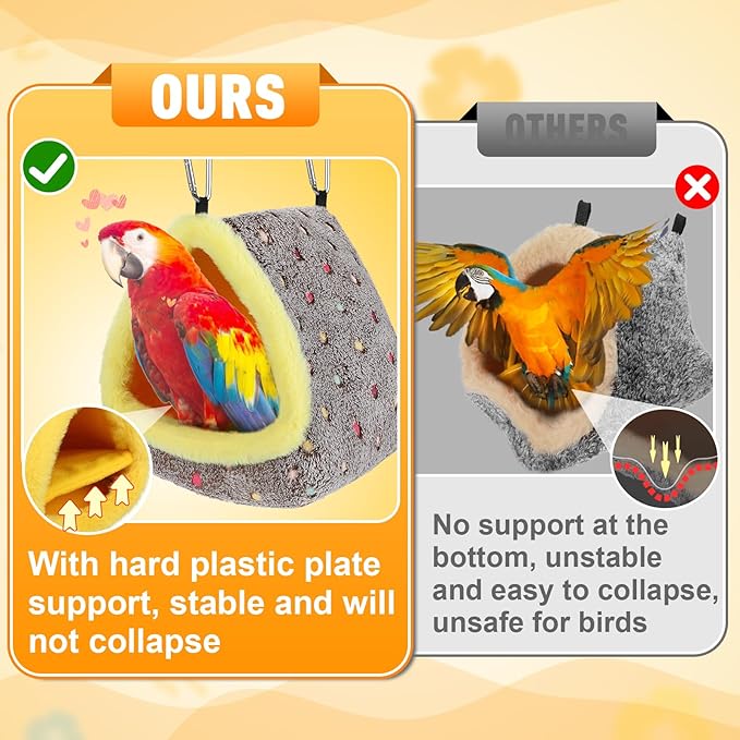 MEWTOGO Large Warm Bird Nest House - Cozy Bird Bed for Cage with Mat, Hanging Hammock Shed Hideaway Hut for Macaw African Grey Amazon Parrots