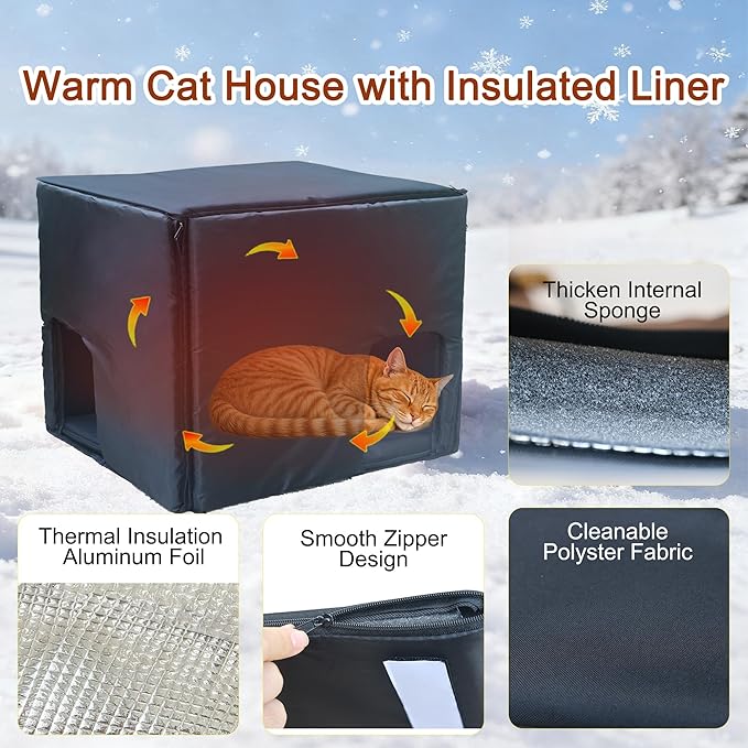 Insulated Cat House Outdoor Weatherpoof Plastic Cats Houses with Escape Door Indoor Waterproof Feral/Pet Cat Shelter Outside for Puppy, Rabbit for Winter (Grey)