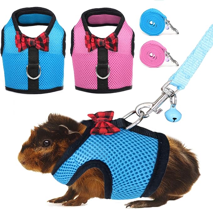 Rypet Ferret Harness and Leash 2 Pieces - Soft Mesh Small Pet Harness with Safe Bell, No Pull Comfort Padded Vest for Guinea Pig, Hamster, Rats and Similar Small Animals