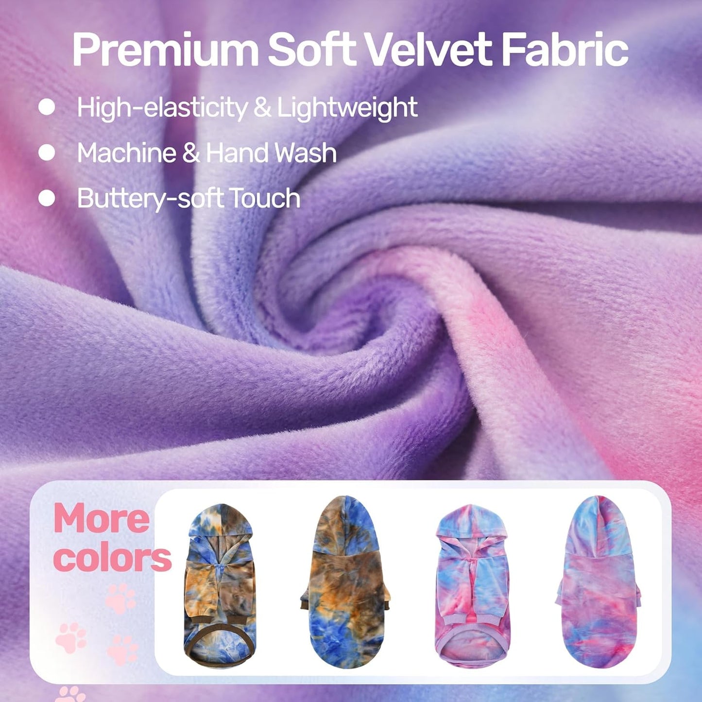 WOYYHO Premium Velvet Tie Dye Dog Hoodie & Sweatshirt - Soft Lightweight Pullover Dog Sweater for Small Medium Dogs, Cozy Dogs Sweater for Puppy Pitbull Dachshund Bulldog Multi Pink Purple XXL