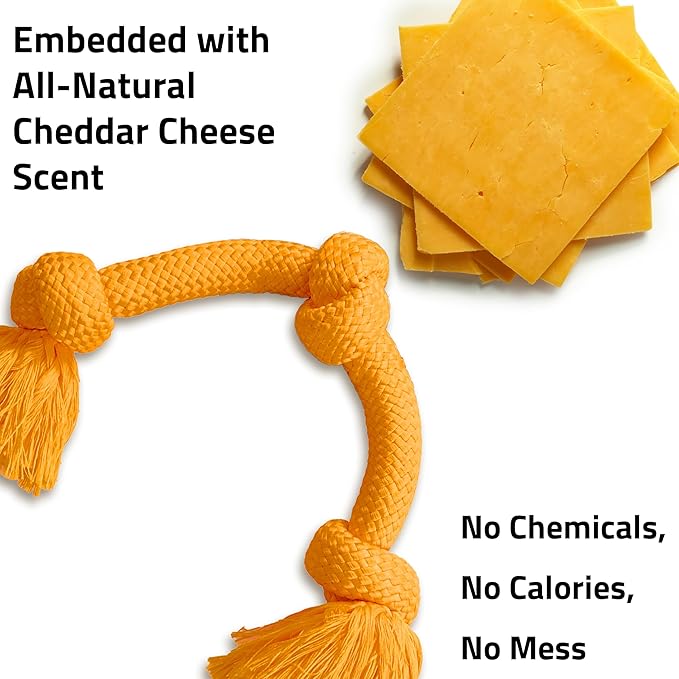 Playology Dog Toys | Dri-Tech Rope Toy Tug of War Rope for Aggressive Chewers | Jumbo Cheddar Cheese Scented Toy - Easy to Clean and Made from Non Toxic Materials